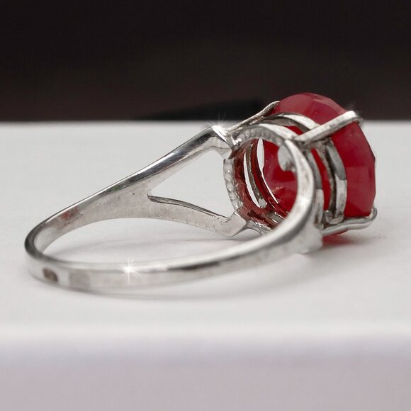 Natural Faceted Rhodonite "Stone Of Love" Sterling Silver Ring, Size 7.5 - Picture 6 of 7